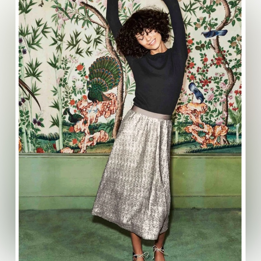 Boden Sequin Silver Pewter A Line midi skirt